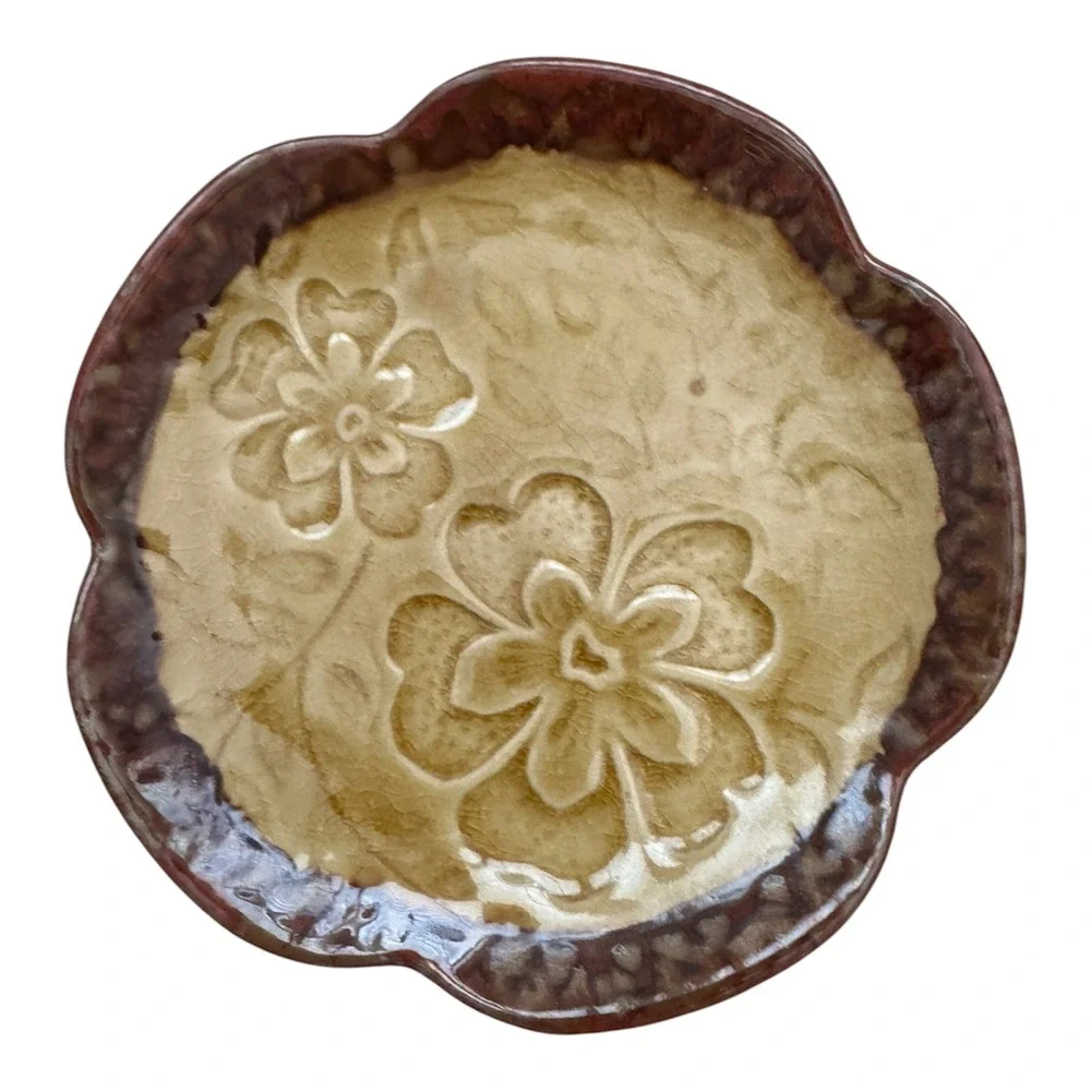 Vintage French Country Brown Small Dish for Jewelry, Soap, and More